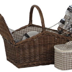 Picnic basket willow f. 4 persons w. handle Brown