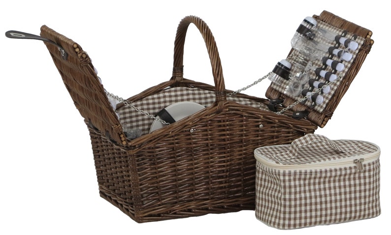 Picnic basket willow f. 4 persons w. handle Brown