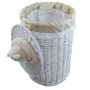 Laundry Basket Laundry Chest Willow Round White Lid with Soft Toy Bear Cover Lid image 2