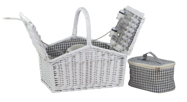 Picnic basket willow f. 4 persons w. handle White