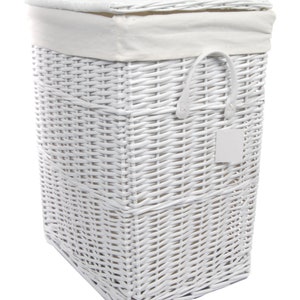 Panier à linge coffre à linge osier blanc rectangulaire couvercle 3x size 90/60/34 litres gr.L 48x36 H.62 cm