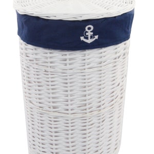 Laundry Basket Laundry Chest wicker white navy blue round 34L zdjęcie 2