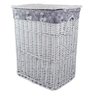 Wäschekorb weide weiss rechteckig blumenmuster grau 3 Varianten zu wählen gr.M 40x30 H.55cm