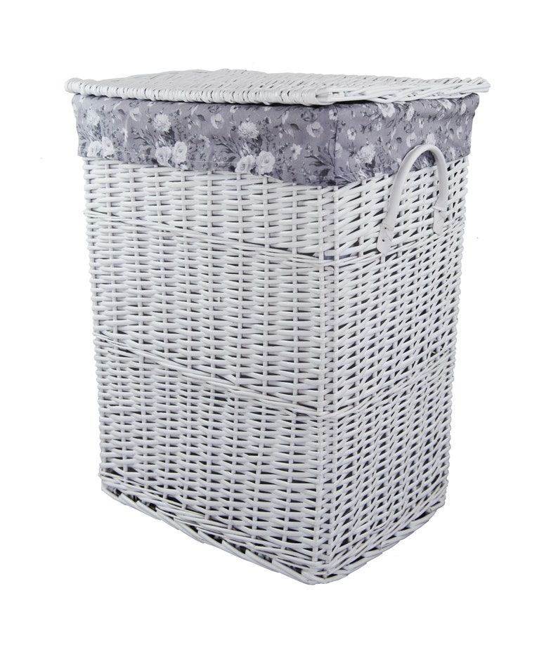 Wäschekorb weide weiss rechteckig blumenmuster grau 3 Varianten zu wählen gr.M 40x30 H.55cm