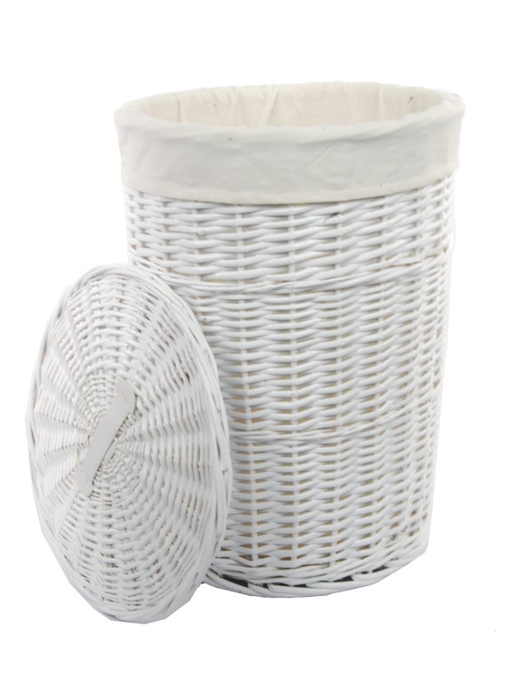 Laundry Basket Chest, Round White Wicker Hamper
