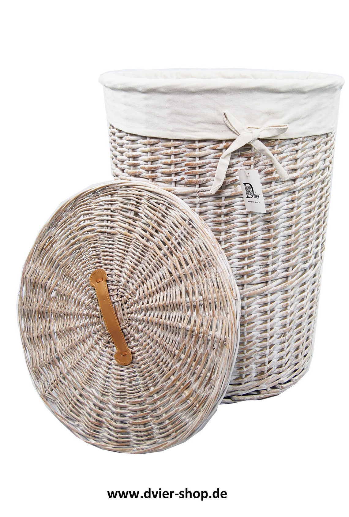 Laundry Basket Willow White Round D.46 H.62 Etsy UK