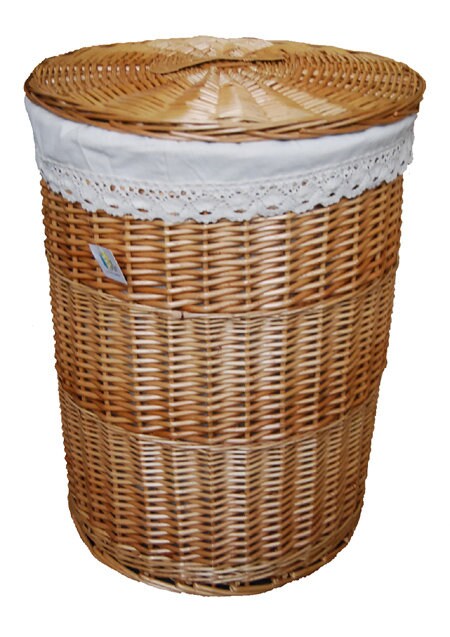 Laundry Basket White Round Willow M Cover Cream White D.39 H.55 