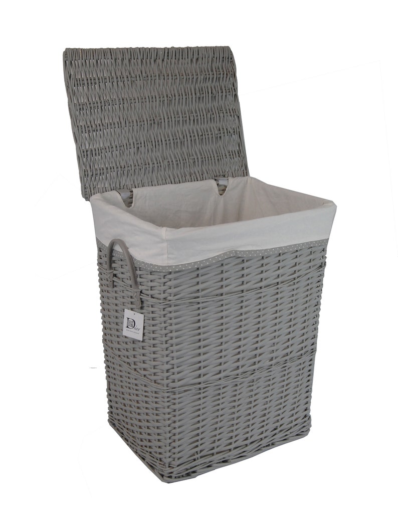 Cesta de lavandería pecho de lavandería sauce gris con tapa de bolsa de lavandería asas 48x36 H.62 imagen 3