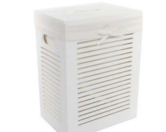 Panier à linge coffre à linge en bois MDF blanc 40L couvercle poignée 35x25 H.46