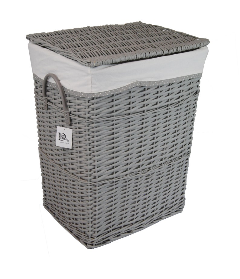 Cesta de lavandería pecho de lavandería sauce gris con tapa de bolsa de lavandería asas 48x36 H.62 imagen 1
