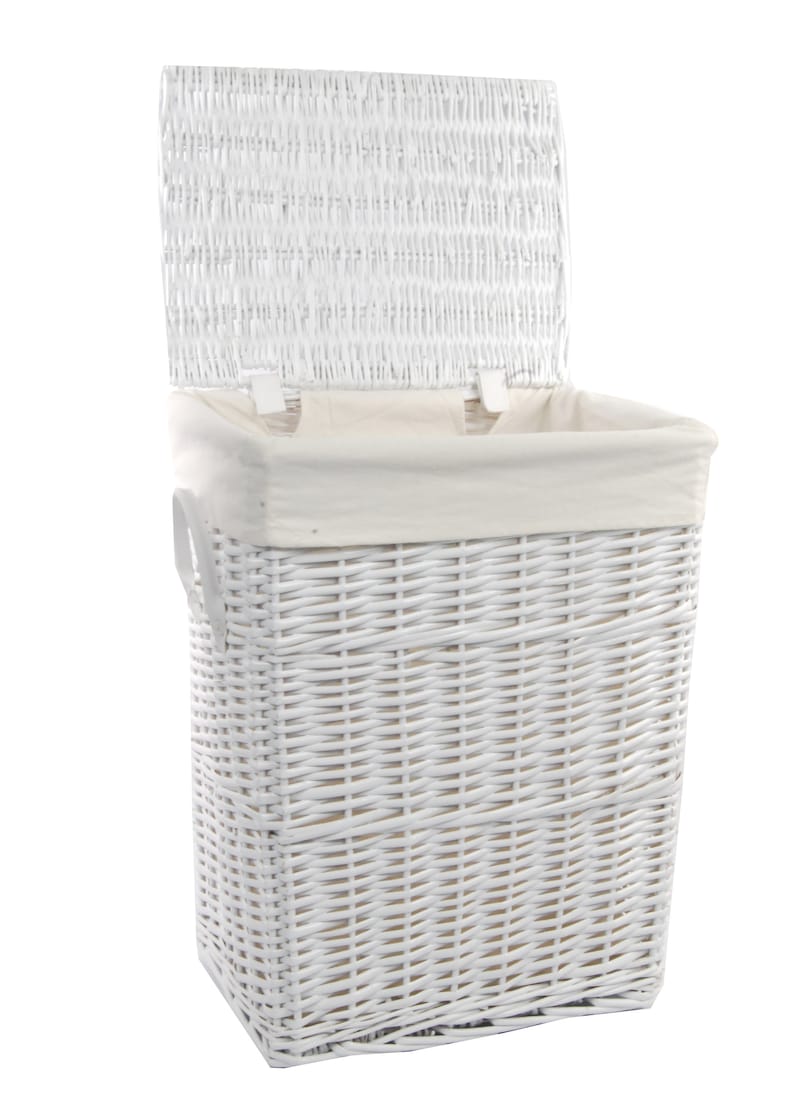 Panier à linge coffre à linge osier blanc rectangulaire couvercle 3x size 90/60/34 litres gr.S 32x24 H.48 cm