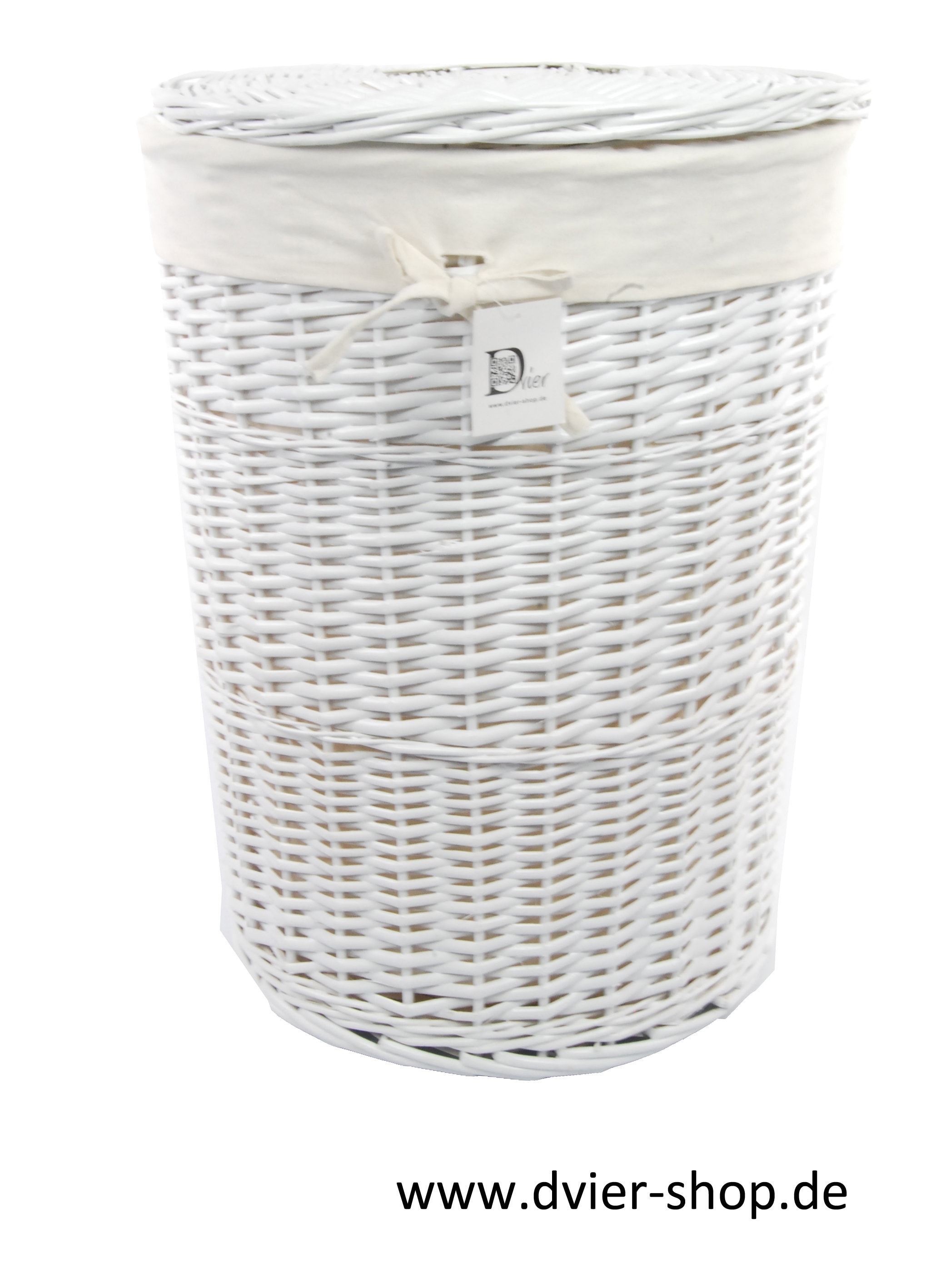 Panier à linge en osier couleur blanc insert en tissu coffre avec poignées  MED05176