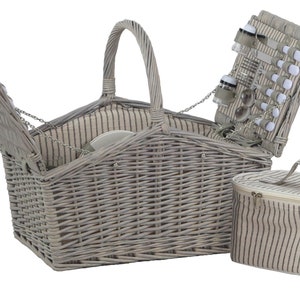 Picnic basket willow f. 4 persons w. handle Gray