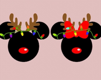 Personalized Reindeer Christmas Mickey Mouse Head Matching Family Disney Iron On Decal Vinyl for Shirt