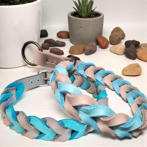 Fully braided greased leather collar with buckle or pull stop