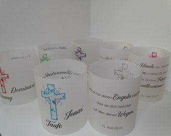 5 x Windlichter Lichthüllen Taufe Konfirmation Kommunion Firmung Deko Tischdeko - individualisiert mit Namen * personalisiert