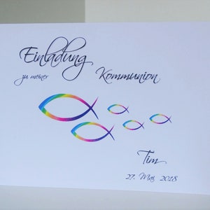 5 x Einladungskarten Einladungen Taufe Konfirmation Kommunion Firmung + Umschlag - individualisiert mit Namen * personalisiert