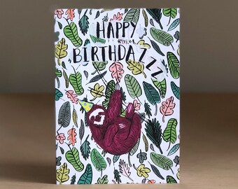 Sleepy Sloth Birthday Card Snoozy Cute Character A6 Digitally Printed Animal Card