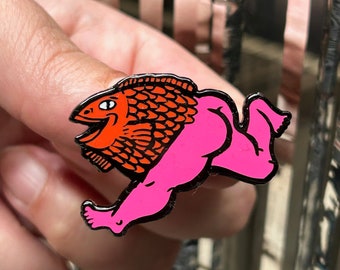 Fish Butt Reverse Mermaid 3.0 Sassy Booty Enamel Pin Badge Red Head and Hot Pink Legs Goldfish