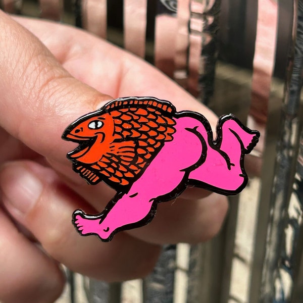 Fish Butt Reverse Mermaid 3.0 Sassy Booty Enamel Pin Badge Red Head and Hot Pink Legs Goldfish