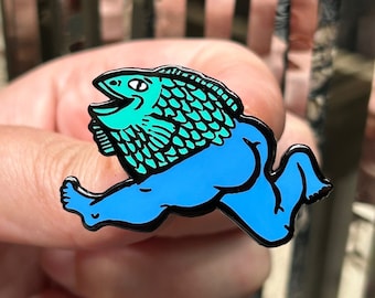 Fish Butt Reverse Mermaid 3.0 Sassy Booty Enamel Pin Badge Teal Head and Blue Legs Goldfish