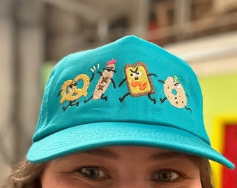 Bakery Pals Teal Dancing Running Cap Hook and Loop Strap Adjustable Bread Five Panel Baseball Dad Hat