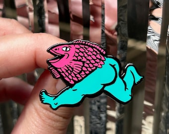Fish Butt Reverse Mermaid 3.0 Sassy Booty Enamel Pin Badge Hot Pink Head Teal Legs Goldfish