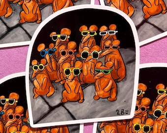 Mice in Sunglasses Rats Cute Looking At Spaceship Vinyl Sticker  7cm x 8cm