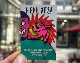 Neon Pink Devil On Your Shoulder Naughty Naked Devil Hard Enamel Pin Badge