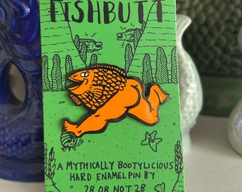 Fish Butt Reverse Mermaid Sassy Booty Enamel Pin Badge Orange Head Orange Legs Goldfish Fishbutt