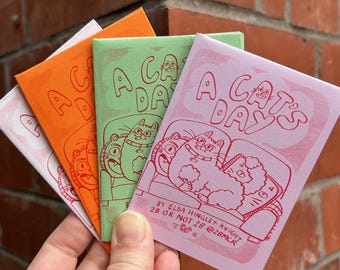 A Cat's Day Mini A7 Risograph folding Zine