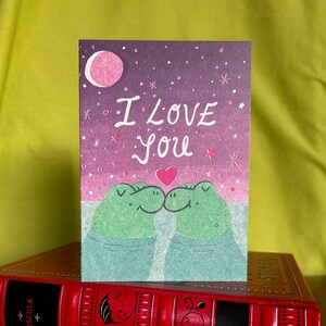 Carte de voeux A6 message je t'aime grenouilles dans la mer Saint-Valentin