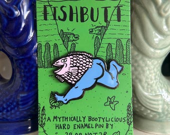 Fish Butt Reverse Mermaid Sassy Booty Hard Enamel Pin Badge Pale Pink Head Blue Legs  Fishbutt