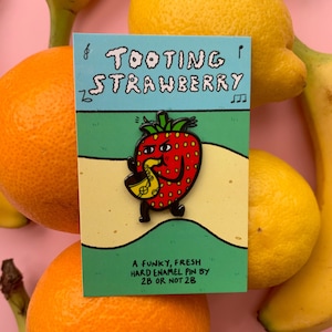 Tooting Strawberry Saxophone Solo Hard Enamel Pin Badge Fruity Joy