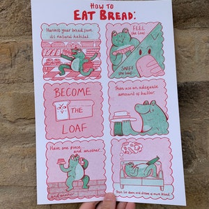 How to Eat Bread Frog Comic A4 Risograph Print