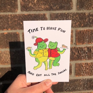 Il est temps de s'amuser et de manger toutes les collations, carte de voeux d'anniversaire avec grenouille mignonne pour toutes les occasions A6