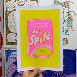 Bitter Lemon Diet Spite Cute Fruit Lemonade Drink Can Spite Neon Pink A4 Risograph Print