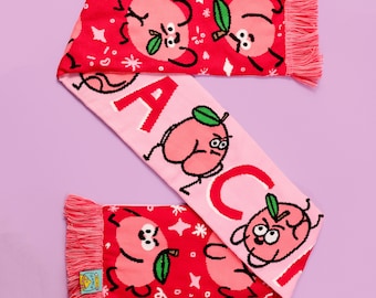 Lil' Peach-sjaal met schattige roze perziken aan de ene kant PEACHY-sjaal aan de andere kant Wintergebreid