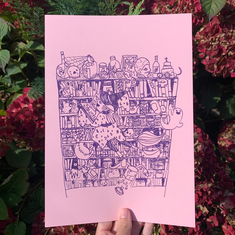 Download Spooky Halloween Bookcase Witch A4 Risograph Print Prints ...