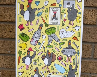 Evil Penguin Oh Sorry Chicken Villain Character A4 Risograph print