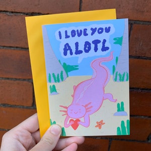 Je t'aime Axolotl Anniversaire amour Saint Valentin Carte de vœux