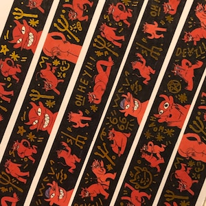 Devil Foiled Washi Tape Naughty Red Dudes Being Evil Together On A Paper Tape Gold Foil Accents Slightly Rude