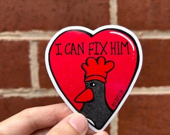 I Can Fix Him Evil Chicken Oh Wait Penguin Villain Vinyl Sticker Glossy 7cm x 8cm