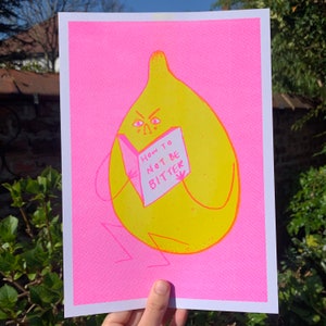 Bitter Lemon 2Bmcr SUMMER NEON EDITION  Cute Fruit Neon Pink Dotty A4 Risograph Print