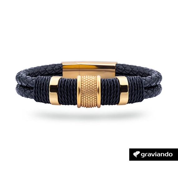 アクセサリー Dutch Leather Company Apollo bracelet Bracelet With Engraving, Double Leather Strap, Noble