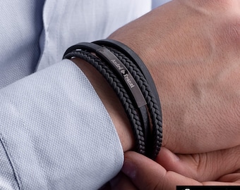 Personalisiertes Lederarmband für Herren - personalisiertes Armband schwarz - persönliches Geschenk - Valentinstags Geschenk für Ihn