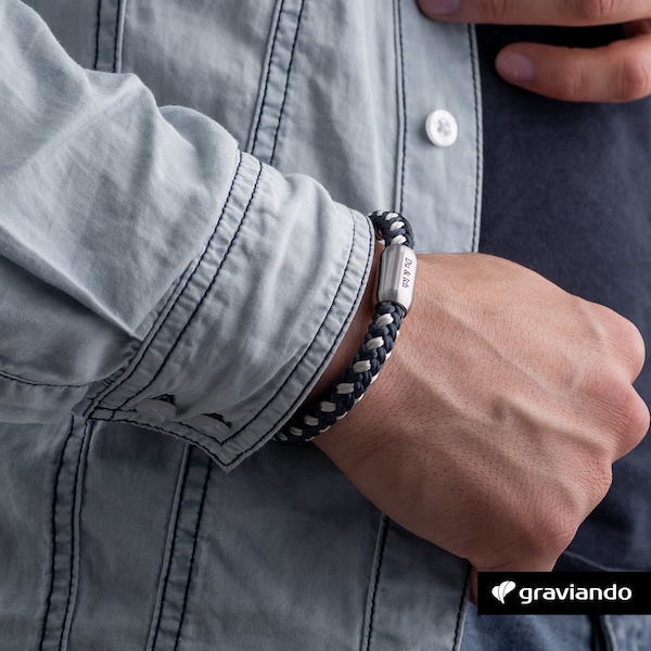 Herrenarmband mit Personalisierung | Segeltau Armband Weiß Blau  | Personalisierter Schmuck für Herren | Valentinstags Geschenk für Herren