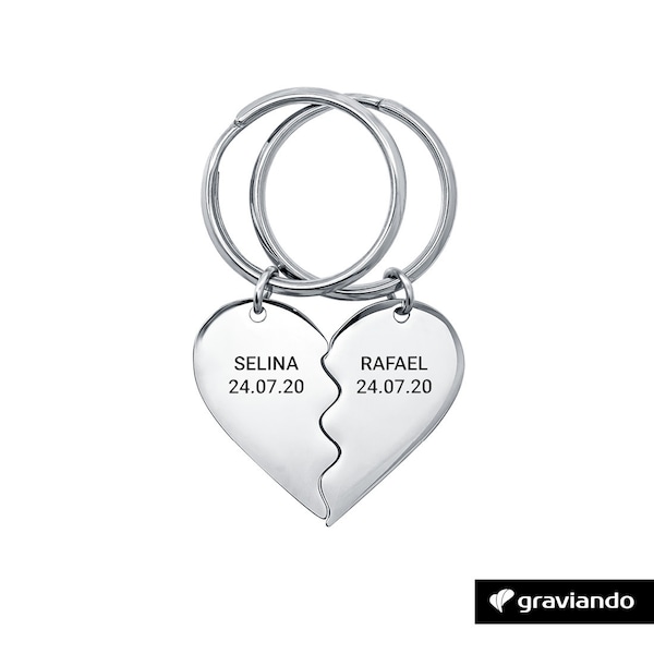 Cadeau de la fête des mères | Porte-clés coeur partenaire avec gravure | Couple demi-pendentif coeur | Pendentif demi-cœur avec nom