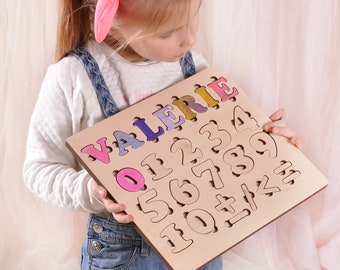 name puzzle Personalized Wooden Name Puzzle with Numbers and Shapes. Montessori Toy