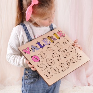 name puzzle Personalized Wooden Name Puzzle with Numbers and Shapes. Montessori Toy